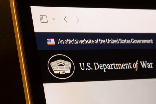 Portland, OR, USA - Sep 7, 2025: Homepage of the Department of War (DOW) is seen on the screen of a computer. President Trump renames the Department of Defense (DOD) to Department of War (DOW).