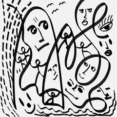 black and white cartoon illustration