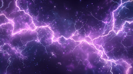 Vibrant purple lightning strikes against a cosmic background filled with stars
