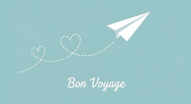 White Paper Airplane Flying with a Romantic Heart Shaped Dotted Trail on a Soft Blue Background - Powered by Adobe