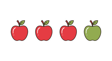Four fresh apples red and green variety isolated on healthy food vector