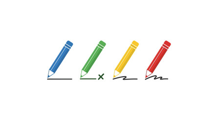 Four colorful marker pens lying down in a row with labels below each pen vector
