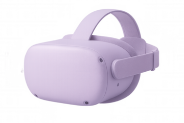 Lilac vr headset isolated on transparent background, representing the immersive world of virtual reality technology