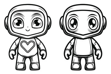 Cartoonish Robots with Sweet Eyes on White Background Design