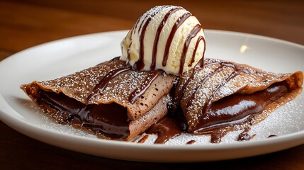 Chocolate crepe with vanilla ice cream