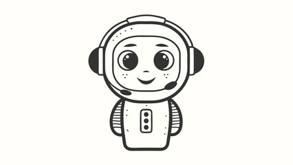Charming Robot Mascot with Headset Isolated on White Background Design