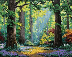 Sunlit Forest Glade Painting