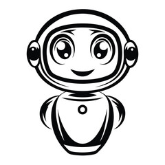 Cheerful Cartoon Robot Character with Antenna Waving Hand on White Background
