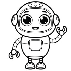 Cheerful Robot Mascot with Headphones on White Background, Smiling Face