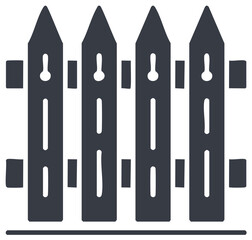 A simple silhouette icon of a traditional picket fence representing a garden yard or property boundary