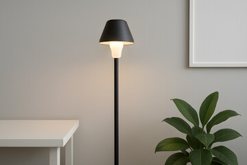Minimalist Interior with LED Energy Saving Lamp and Green Plant