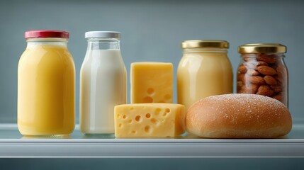 Colorful display of non-GMO dairy and snacks on a store shelf inviting health-conscious shoppers. National Non-GMO Month