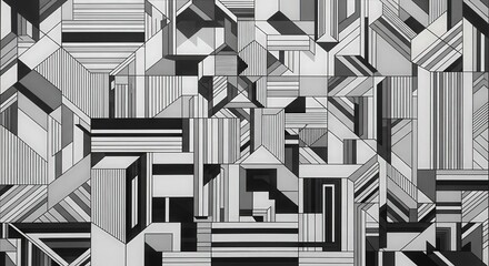 Abstract geometric pattern in black and white creates a modern cityscape