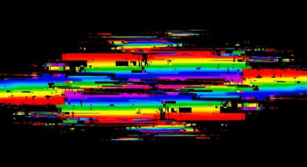 Colorful Glitch Art Abstract Digital Pattern on Black Background