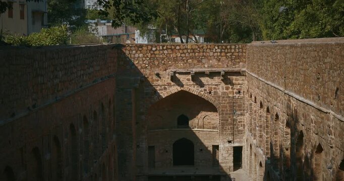 Agrasen Ki Baoli or Ki Baoli in New Delhi. Exquisite Arched Walls Beneath Bright Sunlight
