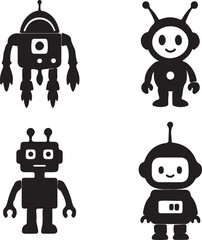Four cute robot silhouettes
