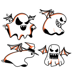 cute ghost doodle cartoon illustration collection