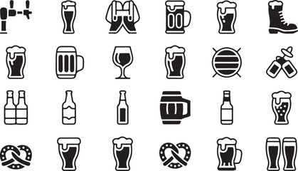 Oktoberfest Icons Set German Beer Festival Elements Bavarian Culture Symbols Vector Illustration