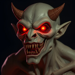 Naklejka premium A demonic figure with glowing red eyes and sharp teeth