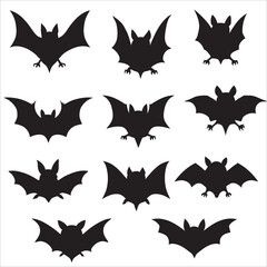 Set of Flying Bats Halloween Silhouette Icons