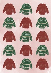 a pattern of Christmas sweaters