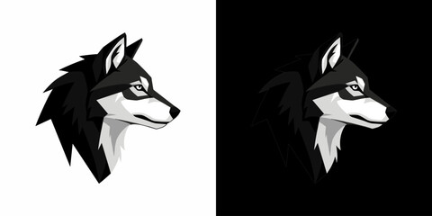 Obraz premium Black and white wolf head side profile flat illustration logo