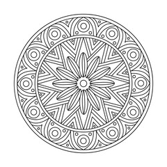 Mandala shaped in flower energy coloring book page