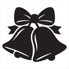 Black and White Christmas Bells Icon with Ribbon Bow: Wedding, Holiday, and Celebration Symbol