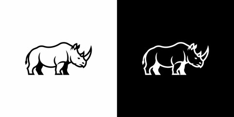 Obraz premium Dark blue rhinoceros standing side view flat illustration logo