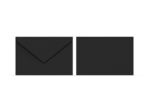 Black baronial envelope mockup on isolated white background, 3d illustration