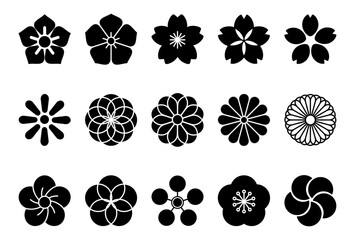 日本の伝統的な花のアイコンセット
