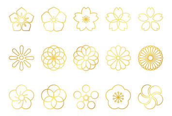 伝統的な柄の日本の花のアイコンセット