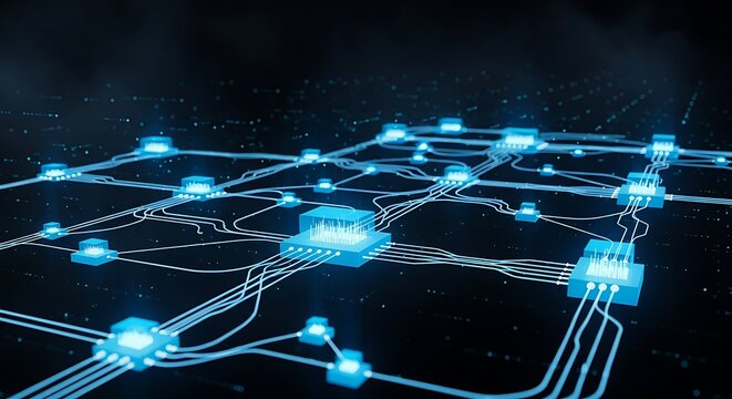 Interconnected Network - Glowing Nodes and Data Flow.