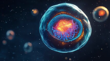 Cell structure showcasing DNA within the nucleus, highlighting genetic composition and cell function