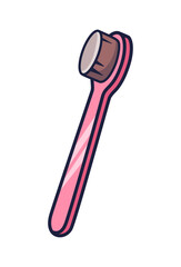 Cartoon bright pink toothbrush icon. Vector doodle illustration isolated on white. Oral hygiene concept. Dental cleaning tool