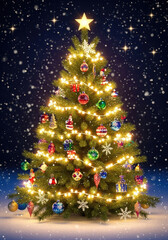 A Winter Holiday Scene with a Decorated Christmas Tree.