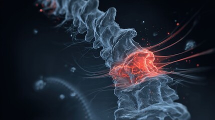 Fototapeta premium World Meningitis Day. Scientific illustration of spinal cord and cerebrospinal fluid with highlighted inflammation, clean vector style mixed with realistic textures, medical infographic look