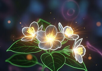 Floral luminescence: An ethereal blossom arrangement radiates with vibrant light and delicate contours against a