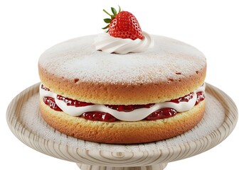 Delicious strawberry cream cake with fresh strawberry topping ready to serve