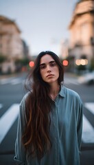 Obraz premium A portrait of a woman in her late 20s with long hair