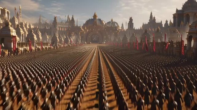 Ancient Army Marching in Large Battlefield Formation