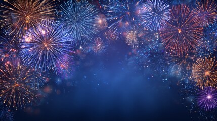 Dark blue night background with colorful fireworks