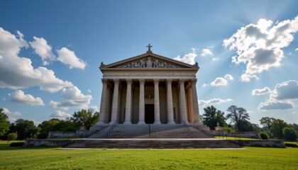 Obraz premium Majestic classical building with pediment urban park architectural photography sunny day front view heritage concept