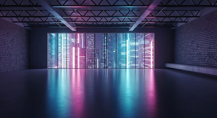 Neon urban backdrop for modern event space, rendering exploration