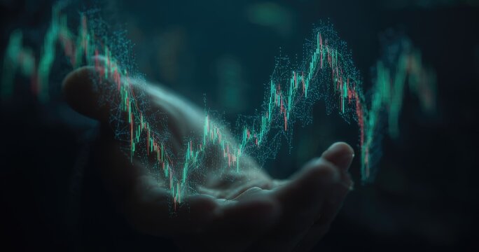 Hand holding digital stock market chart