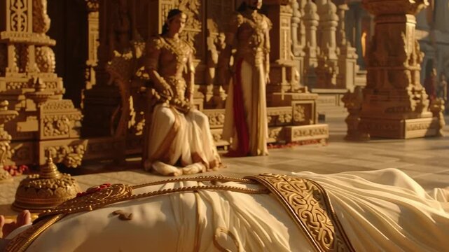 Divine Body Resting in Temple with Golden Light Cinematic