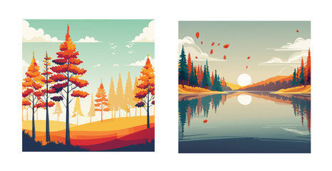 Autumnal Diptych:  Forest and Serene Lake Reflections
