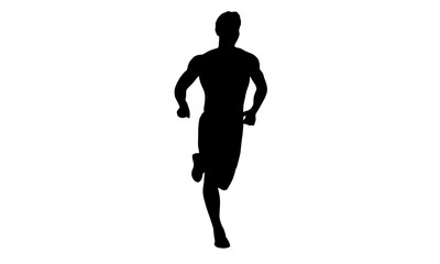Silhouette of a muscular man sprinting.