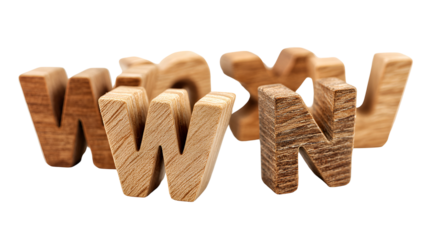 Wooden letters forming the word www isolated on transparent background