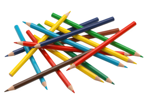 Colorful Wooden Colored Pencils in a Dynamic Arrangement – Art Supplies, Creative Tools, High-Resolution Object Photography, Transparent PNG Overlay
